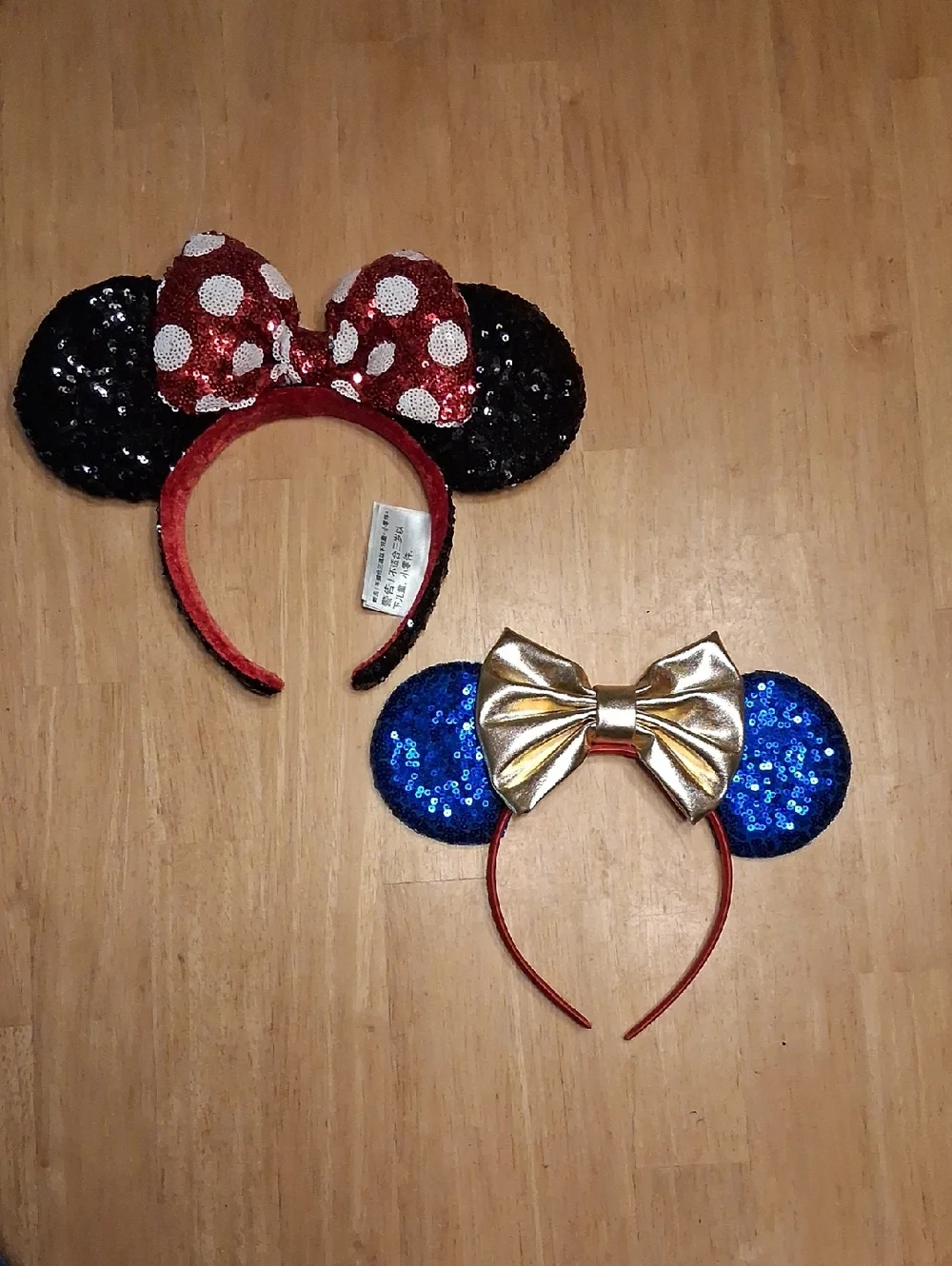 Disney Set Of 2 Sequin Minnie Ear Headbands Red Polka Dot & 4th Of July Colors